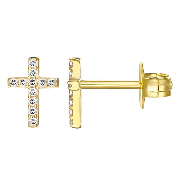 Cross Stud Earrings, in Gold and Silver