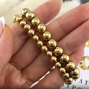 Beautiful Round Ball Bracelet, 18k Gold Plated Steel in Gold