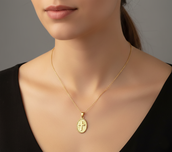 Necklace-Cross-Mockup_(2) Be Still and Know that I am God Cross nugget Necklace in Gold