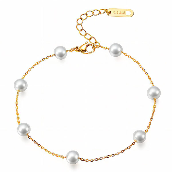 Cute Pearls Bracelet, 18k Gold Plated Steel in Gold
