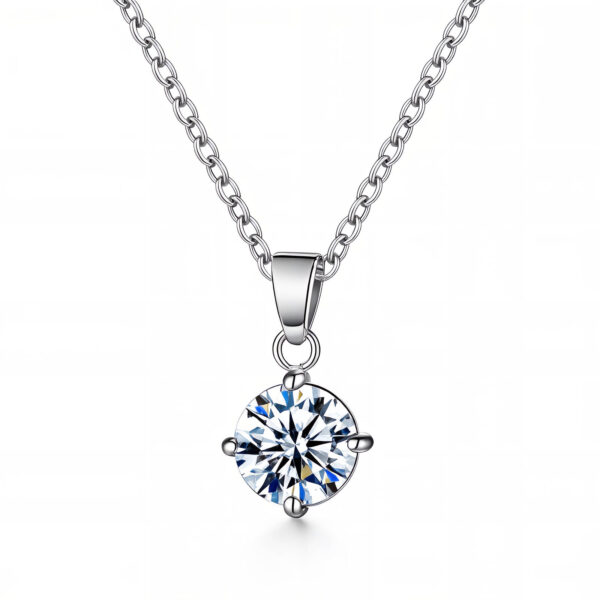 Silver Cubic Zinconia neckalce - display 1 Round Cubic Zirconia Stone Necklace in Silver