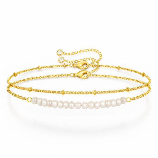 gold bracelet Beautiful Double Pearls Bracelet, 18k Gold Plated