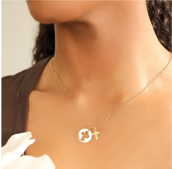 He is My Refuge Cross Cutout  Necklace 18k Gold with 2" Extender