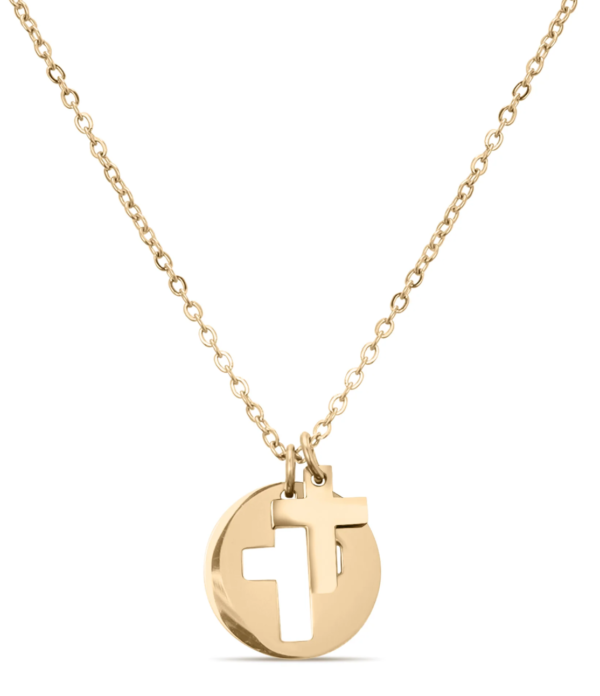 He is My Refuge Cross Cutout  Necklace 18k Gold with 2" Extender
