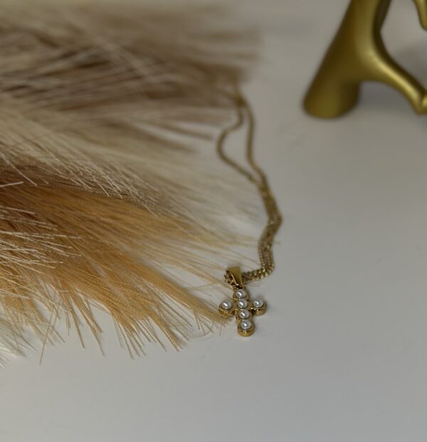 Daughter's of Zion Pearl Cross Necklace 18K Gold