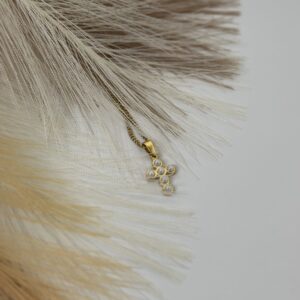 Daughter's of Zion Pearl Cross Necklace 18K Gold