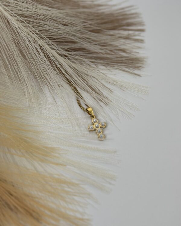 Daughter's of Zion Pearl Cross Necklace 18K Gold
