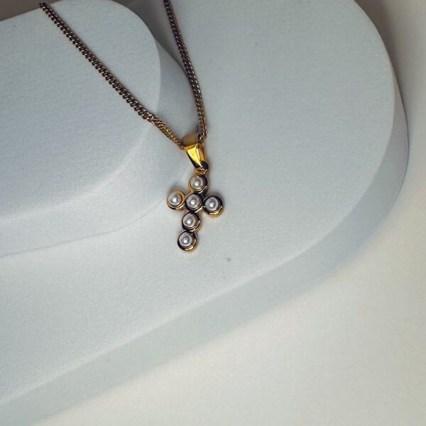 Daughter's of Zion Pearl Cross Necklace 18K Gold